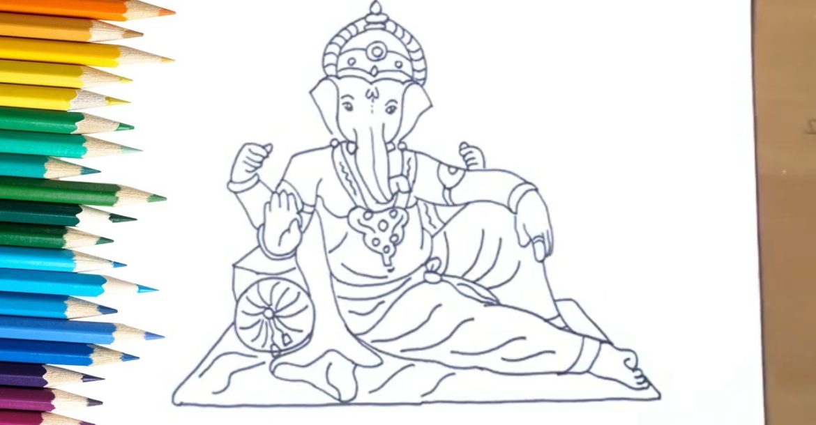 How to Draw God Ganesha with simple lines | Drawing of Ganesh ji