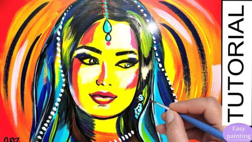 How to paint HINDU WOMAN. Colorful Painting Tutorial Step by Step INDIA