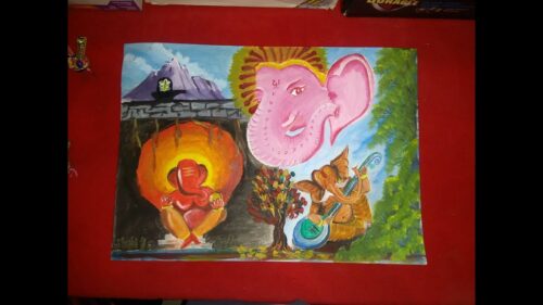 how to paint hindu deity Lord Ganesh with Shivlinga on sheet
