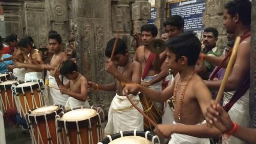 chendi melam (Kerala Drums music) in Chidambaram Natarajar Hindu temple, India