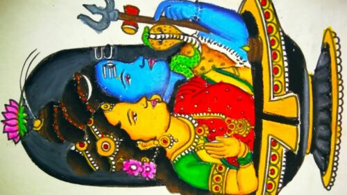 Shiva Parvati Drawing using oil pastels