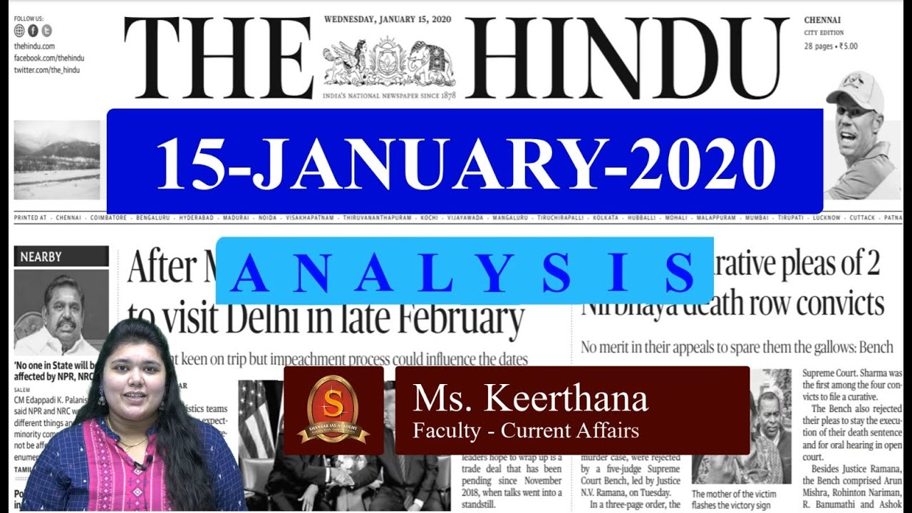 The Hindu Daily News Analysis | 15th January 2020 | Current Affairs -  UPSC Mains - Prelims 2020