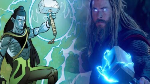 Lord Shiva in marvel holding thor's mjolnir , guardians of the galaxy vol 3 script change in hindi