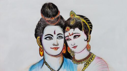 how to draw shiva and parvati (step by step) with color pencil