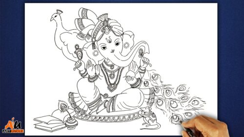 How to Draw God Ganesha easy with simple lines | Drawing of Ganesh ji