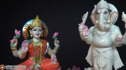 Hindu Gods Ganesh & Lakshmi White Marble www.lotussculpture.com